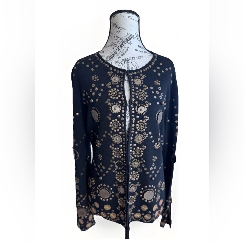 Radzoli Black Beaded Knit Long Sleeve Top Boho Coins Festival Fairy Grunge Y2K